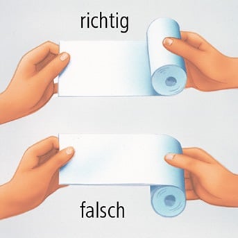 Darstellung der korrekten Handhabung einer Kompressionsbinde