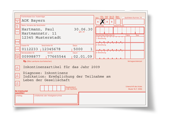 Abbildung eines Rezepts für Inkontinenzartikel