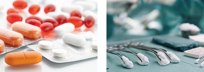 Tabletten und OP-Besteck