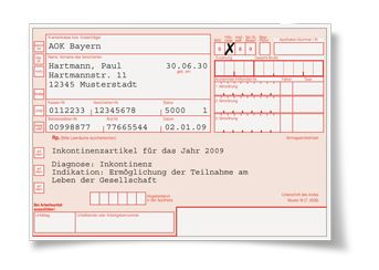 Abbildung eines Rezepts für Inkontinenzartikel